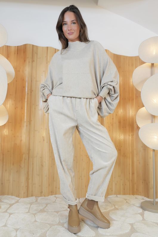 Stretch Velour Tapered Pant Stone /12=